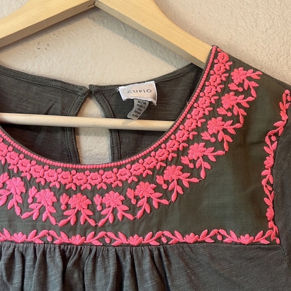Cupio Embroidered Floral Olive & Pink Blouse sz medium - Picture 5 of 8